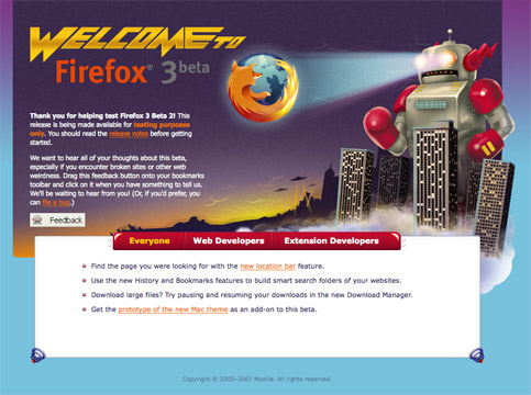 Firefox3 beta2 welcome page
